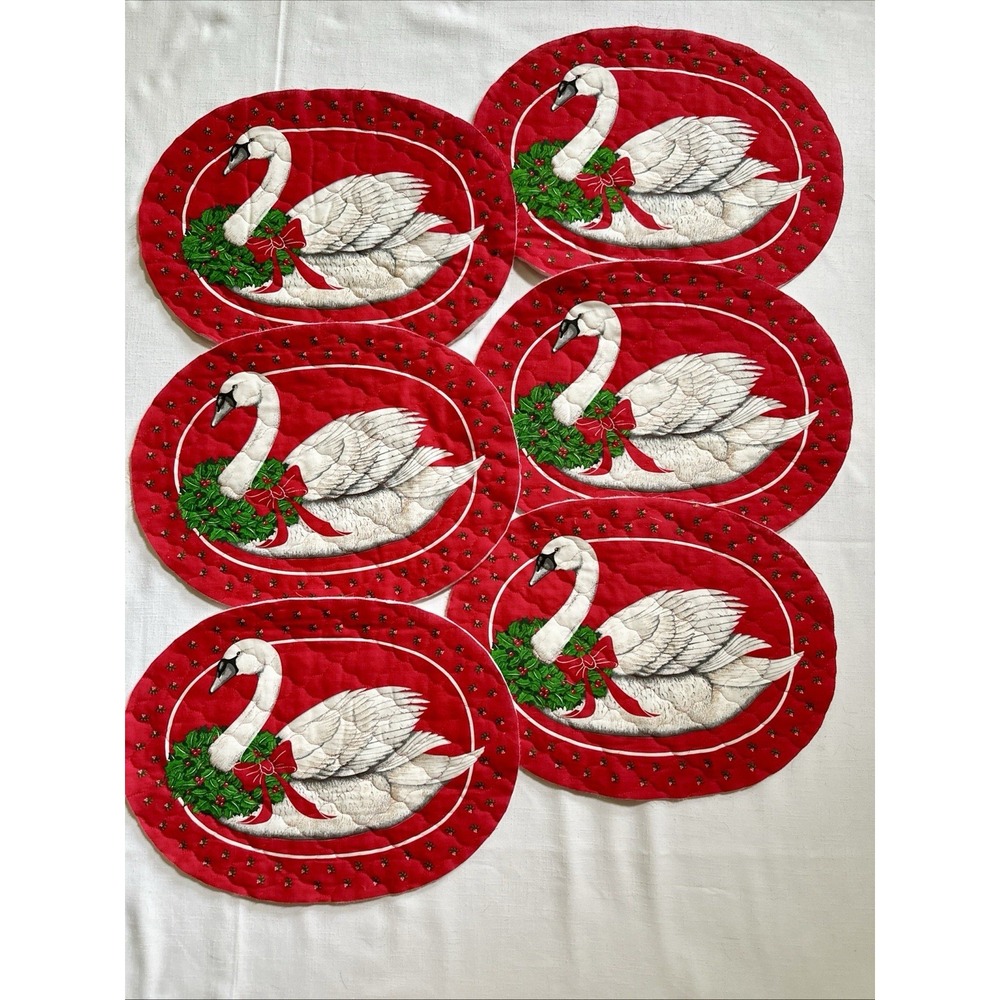 "A Wildlife Christmas" Swan Placemats To Finish VIP Cranston Quilted Fabric New